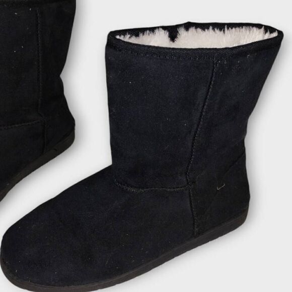 DAWGS Womens Vegan Boots Sz 10 Black Suede White Shearling Warmth Furry Winter‎ - Picture 5 of 12